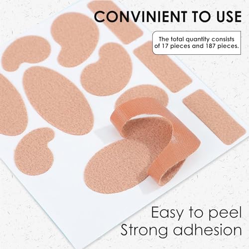 Image of 187 Pieces Moleskin Adhesive Pads for Feet Flannel Adhesive Pads 17 Sheets of 5 Shapes Blister Prevention Pads for Hiking, CJL240127206