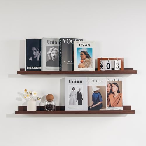 NEXHOME PRO Floating Shelves for Wall Set of 2 36 Inches Picture Ledge Shelf Kids Bookshelf Wall Mounted for Living Room Bedroom Bathroom Kitchen Easy Install Walnut