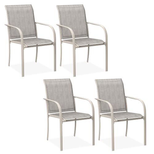 Image of DIFY Patio Dining Chairs Set of 4, Stackable Outdoor Metal Chairs for Garden, Porch and Lawn, Sandshell