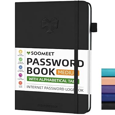 AMAZON - Soomeet Password Book with Alphabetical Tabs, Hardcover Password Keeper, A5 Size 8.3″x6″ Password Notebook for Saving Internet Login, Username, Password Organizer for Computer & Website Logins(Black)