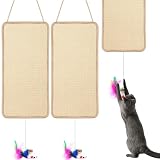 Dansydaisy 2 Packs Natural Sisal Cat Scratching Mat, 7.87'x19.69' Wall & Floor Hanging Scratch Pad, Dual Use Hemp Rope Kitty Scratcher Rug with Mouse Toy for Indoor Cats Kittens