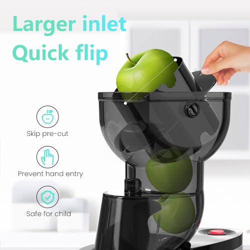 Masticating Juicer Machines, 4.1-inch(104mm) Powerful Slow Cold Press Juicer with Large Feed Chute, Electric Masticating Juicers for Vegetables and Fruits, Easy to Clean with Brush - Thumbnail 4