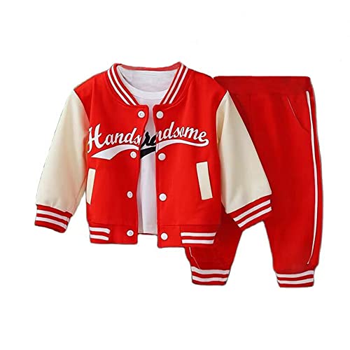 Image of YIKIURL Baby Sports outfit clothes for boys&girls Baseball jacket +T shirt+pant 3 pieces kids school clothing