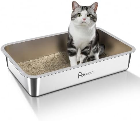 Katzentoilette aus Edelstahl: Extra große Metall-Liter-Box – leicht zu reinigende hohe Seite Katzentoilette aus Metall für große Katzen und Kätzchen-Kaninchen, antihaftbeschichtet