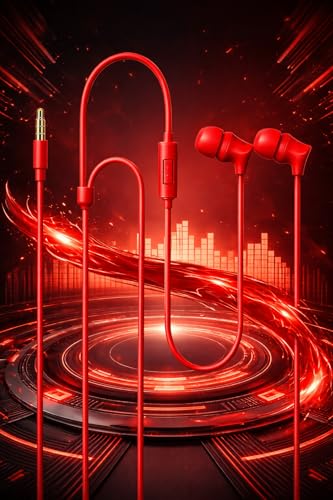 Image of XPAPA iBlast Wired Earphone, Powerful HD Mic for Clear Calls, in-Line Volume Controller, Active Noise Cancellation, MilkyWite, 3.5mm Jack- Royal RED