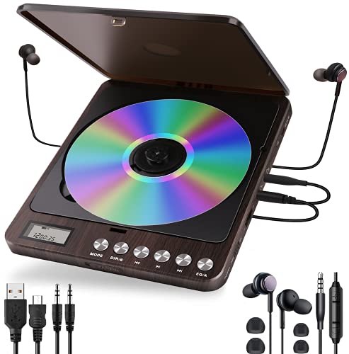 Portable CD Player, Rechargeable CD Player Walkman with Double Headphone Jack, Anti-Skip CD Player Personal Compact CD Player for Car & Home & Travel - Toddler, Kids, Students, Adults
