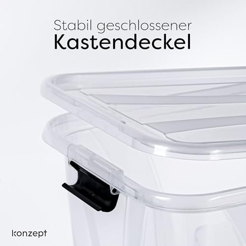 KONZEPT Aufbewahrungsbox 55 L mit Deckel – transparente Kunststoffbox, stapelbar, BPA-frei, verstärkter Boden, robuste Verschlussclips – ideal für Küche & Haushalt