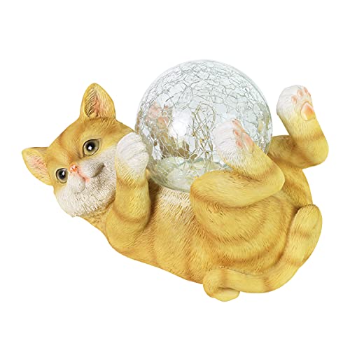 Exhart Garden Sculpture, Solar Cat Garden Statue With Led Light Crackle Ball, Outdoor Garden Decoration, 10.5 X 7.5 Inch #TOP5