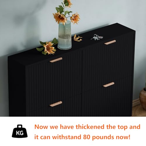 Image of Shoe Cabinet Storage,Modern Freestanding Organizer with 4 Flip Drawers,Narrow Shoe Rack Cabinet for Entryway,Black