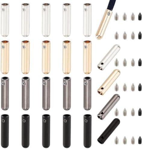 NBEADS 24 Sets Shoelace Screw, 4 Colors Alloy Shoelace Head and Cords End Metal Aglet Replacement Tips for DIY Repairing and Design Making, 4mm Round Head