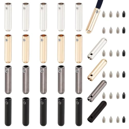 NBEADS 24 Sets Shoelace Screw, 4 Colors Alloy Shoelace Head and Cords End Metal Aglet Replacement Tips for DIY Repairing and Design Making, 4mm Round Head