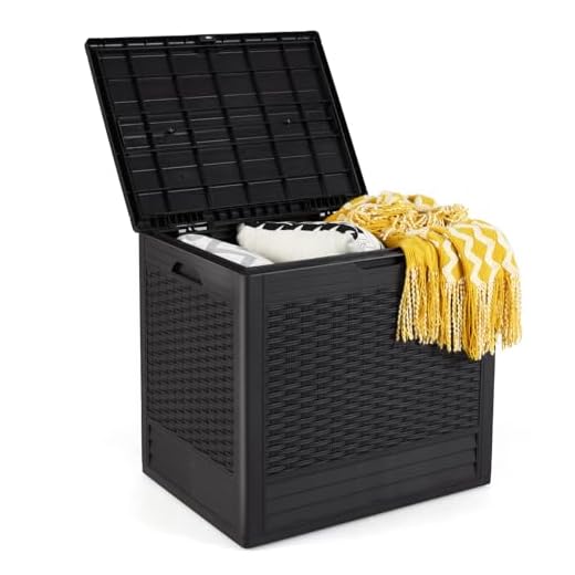 COSTWAY Garden Storage Box, Waterproof Plastic Deck Box with Handles & Lockable Lid, Outdoor Storage Bin Furniture Organizer for Cushion Tool Toy (Rattan Pattern, 58 x 43.5 x 53cm, Brown)