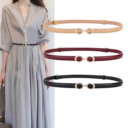 Adjustable Fashion Waist Strap – Hole-Free Slim Buckle-Free Belt For Women’s Midi Dresses Work Attire Evening Gowns Thin Design(Almond)2