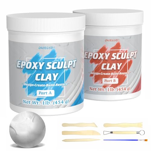 2 Pound White Epoxy Putty Sculpt Clay, 2 Part (A & B) Modeling Compound for Sculpting, Modeling, Building, Repairing, Self-Hardening Epoxy Clay Easily Repairs Metal, Wood, Tile, Ceramics, Plastic