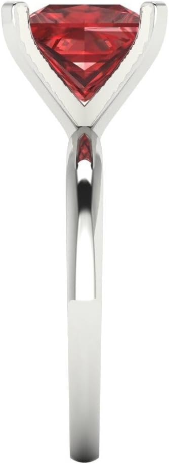 Clara Pucci 14K Solid White Gold 3 ctw Garnet Solitaire Ring for Women | Anniversary, Birthday Gift | 8.0mm Princess Cut - Image 3