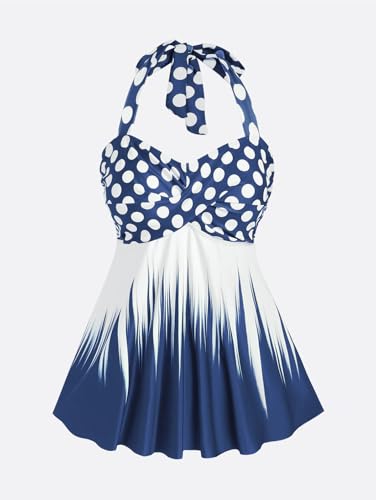 Rosegal Womens Plus Size Polka Dot Halter Twist Cinched Ruched Boyshorts Tankini Swimwear2
