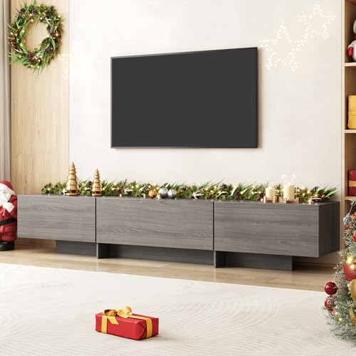 UKAOCAI 76.4'' Modern TV Stand for Living Room, Mid Century Modern TV Console,Entertainment Center with 4 Drawers, Large Storage Cabinet Table, Media Cabinet for Living Room, Bedroom, Grey