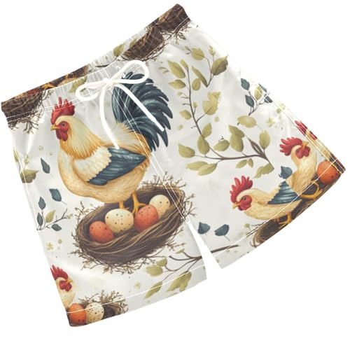 Pigsaly Boys Swim Trunks Chicken Rooster Eggs Boys Board Shorts Swimsuit Swimwear Summer Bathing Suit 2T Multicolor