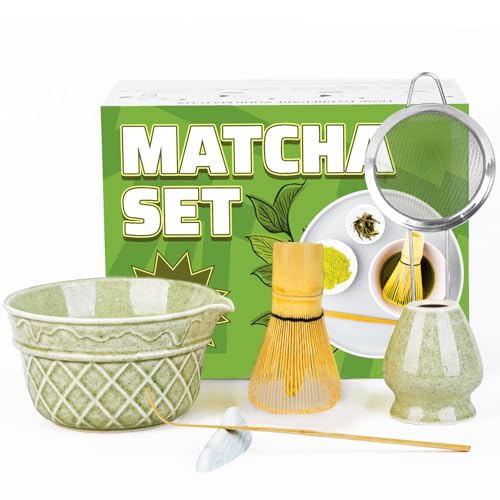 Gikikoko Matcha Kit Kit Da 6 Pezzi Per Principianti E Amanti Del Tè Matcha, Ottimo Regalo Con Ciotola Per Matcha, Frusta, Porta Frusta, Cucchiaio, Filtro In Acciaio Inossidabile, Porta Misurino