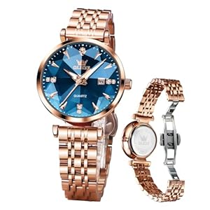 OLEVS Women Watches Simple Dress Ladies Watch Rose Gold Stainless Steel Watch Waterproof Quartz Date Luxury Diamond Small Wristwatch Fashion Analog Female Reloj Mujer Blue White Green Red Yellow Face