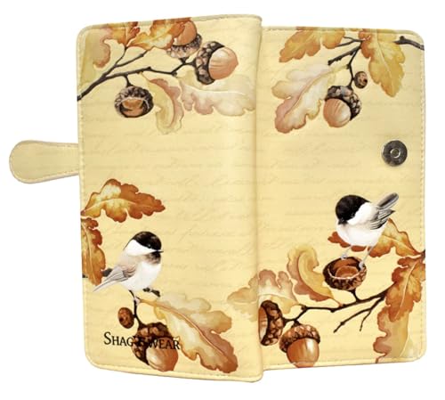 Shag Wear Acorn and Chickadee Large Wallet for Women Faux Vegan Leather 7" Beige3