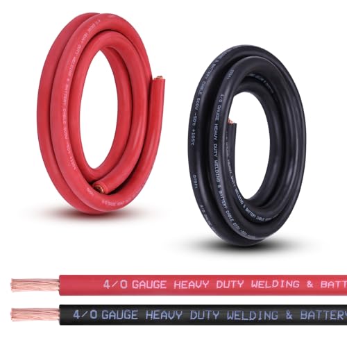 Shirbly 4/0 Gauge Battery Cable 10FT Red + 10FT Black 4/0 AWG Pure Copper Wire Welding Cable for Automotive Battery Solar and Generator Standard USA OFC Wire