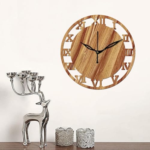 Image of SKYVILLA 12 Inch Wooden MDF Analog Wall Clock with Romans | Silent Quartz Movement | Lightweight Without Glass Design (Beige)