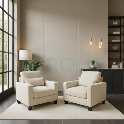 Image of Torque Moscow 1 Seater Fabric Sofa (Cream) 1 Person Sofa, Wooden Sofa Set, Couch for Living Room| 1 Years Warranty