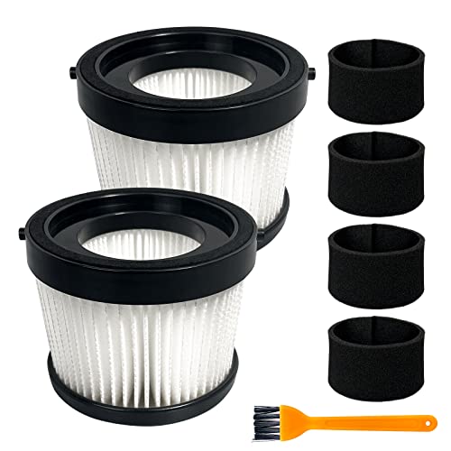 2 Pack DCV5011H HEPA Filter Compatible with DEWALT DCV501HB Cordless Handheld Vacuum with 4 Foam Sleeve Filters & 1 Brush