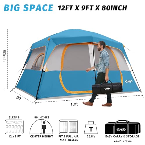 Image of UNP 2 /4 /6 /8 Person Tent, Portable Cabin Tent, Camping Tent 4-Person Easy Set Up, Waterproof with Top Rainfly for Outdoor Camping /Hiking