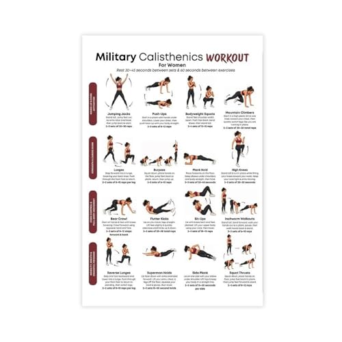 Military Calisthenics Workout for Women Poster Full Body Bodyweight Training Chart Wall Art Home Gym Wall Exercise Reference No Equipment Required for Bedroom Office Unframe 12x18inch