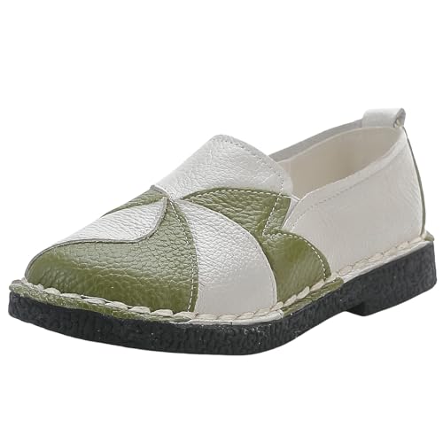 Mocasines de piel para mujer, zapatos casuales, sin cordones, de seguridad, para caminar, transpirables, elegantes, bonitos y anchos, zapatos de negocios, informales, verde, 35 EU