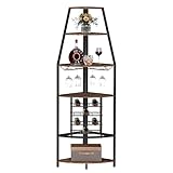 SOCOMFAY 5-st&ouml;ckiges Eck-Weinregal, stehend Barschrank mit Glashalter and Weinaufbewahrung, industrielles Wine Rack f&uuml;r Bar and K&uuml;che, Holz und Metall