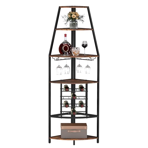 SOCOMFAY 5-stöckiges Eck-Weinregal, stehend Barschrank mit...