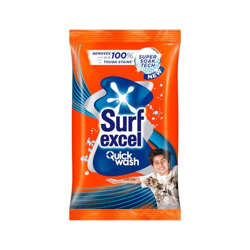 Surf Excel Quick Wash Detergent Powder 2 Kg, Washing Powder With Lemon & Bleach To Remove Tough Stains On Clothes - Bucket & Machine Wash, 1 Count