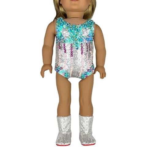 Luxurious Hand-Beaded Sequin Outfit with Silver Boots for 18 Inches American Doll (Large for 18" American Doll) Cover