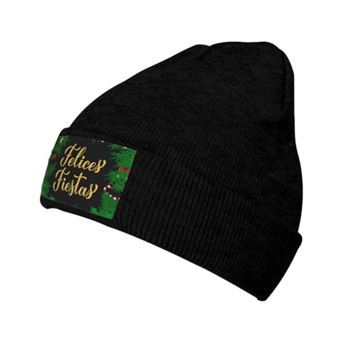 LHAHDG Feliz Navidad Mexican Christmas Beanie Hat for Women Men Pullover Cap Warm Knit Hat Skull Caps Black