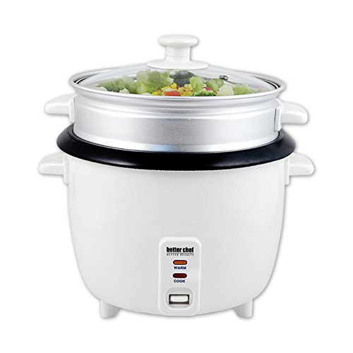 Better Chef Basic Rice Cooker with Food Steamer | Glass Lid | Non-Stick | Cool-Touch | Paddle and Cup Included (20-CUP, White)