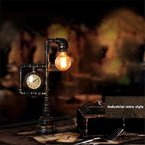 XSEJ Industriële loft industriële stijl studie bureaulamp bedset room lezen smeedijzeren buis buis klok bureaulamp met… - Afbeelding 7