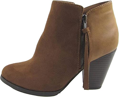 Soda Womens Ages Tassel Zip Heel Bootie Shoes (Cognac, 9)