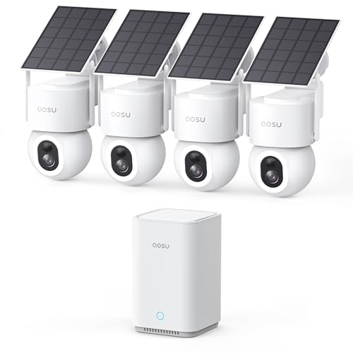 aosu SolarCam D1 Max 4-Cam Kit, 4K Solar Security Cameras Wireless Outdoor, 360° PTZ Auto Tracking...
