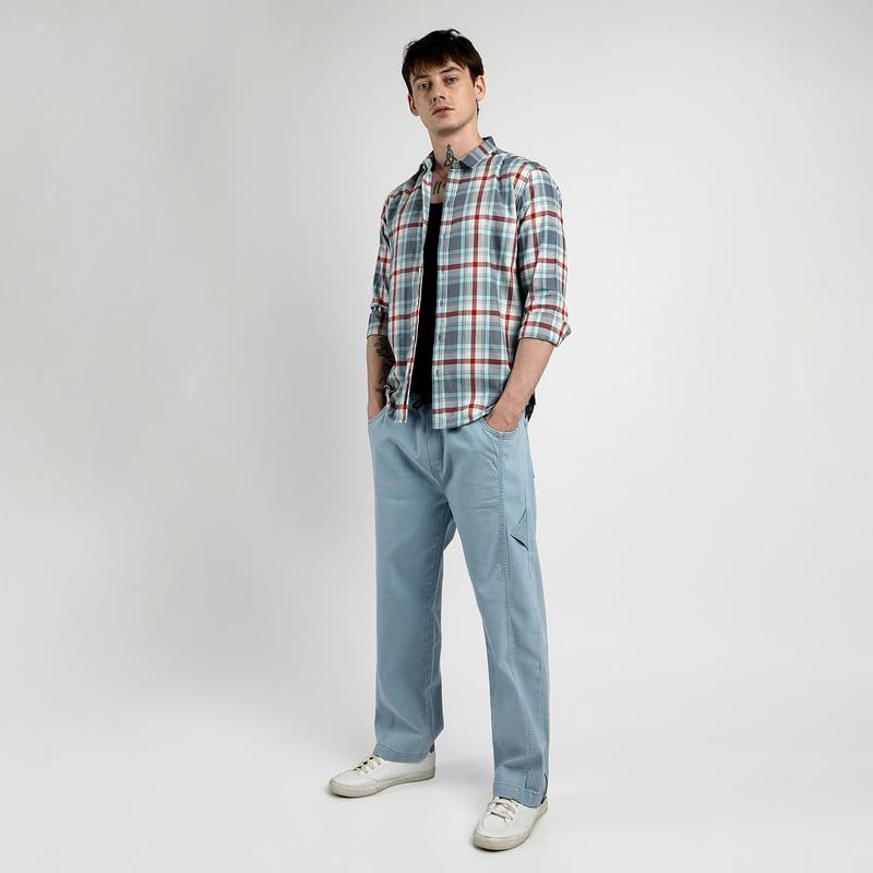 Image of Campus Sutra Men's Steel Blue Tartan Plaid Shirt for Casual Wear | Spread Collar | Long Sleeve | Button Closure | Shirt Crafted with Comfort Fit for Everyday Wear