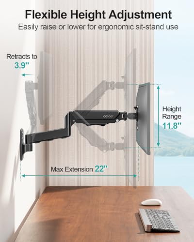 Image of MOUNT PRO Monitor Wall Mount for 13 to 32 Inch Computer Screens, Single Monitor Mount with Tilt /Swivel /Rotation Adjustable, Gas Spring Wall Arm Holds up to 19.8lbs, Vesa Wall Mount 100x100