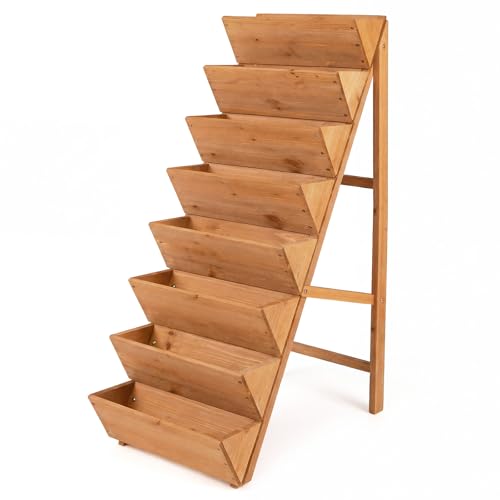 Giantex 8-Tier Wooden Vertical Raised Garden Bed, Freestanding Plant Stand