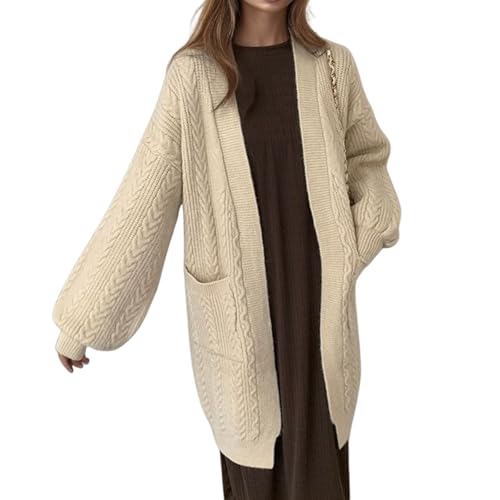 Manteau tricot long et cardigan ouvert à poches pour femme