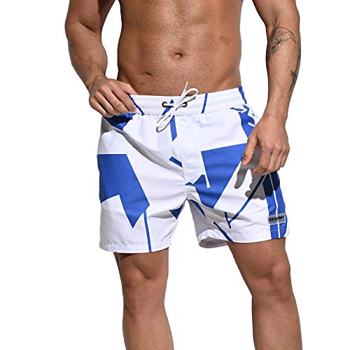Men's Blue Block Board Shorts Fast-Dry Mesh Lining Loose Swimwear