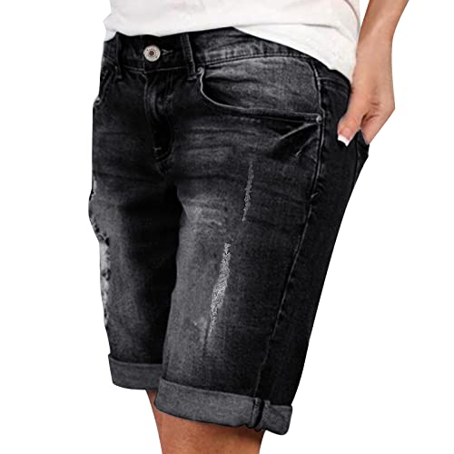 Jeans Shorts Damen Knielang Zerrissen Sommer Sexy Frauen Kurze Hose Denim...