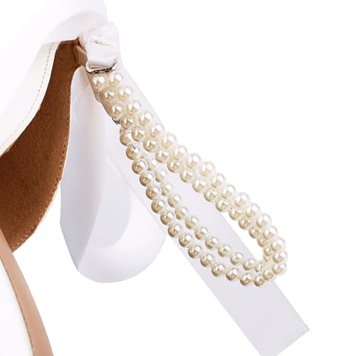 White Block High Heels for Women - Pearl Square Open Toe Chunky Bow Heels - Wedding Bridal Shoes for Prom Party Dress2