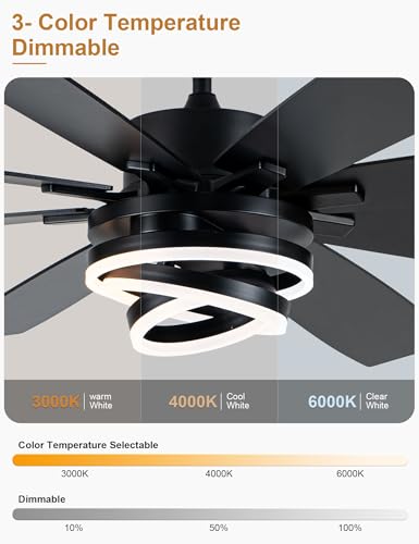 Image of 72 inch Large Black Modern Ceiling Fans with Lights