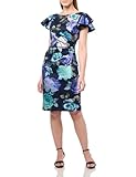 Jessica Howard Women's Plus Size Flutter Sleeve High Neck Ruched Scuba Mini Dress, Navy Multi, 14W